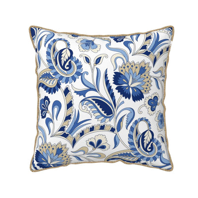 Blue Floral French Country Decorative Velvet Throw Pillow Covers Rustic Paisley Printed Pillowcase Square Pillow Case Cushion Cover Home Decor for Couch Sofa Bedroom Patio 18x18 Inch