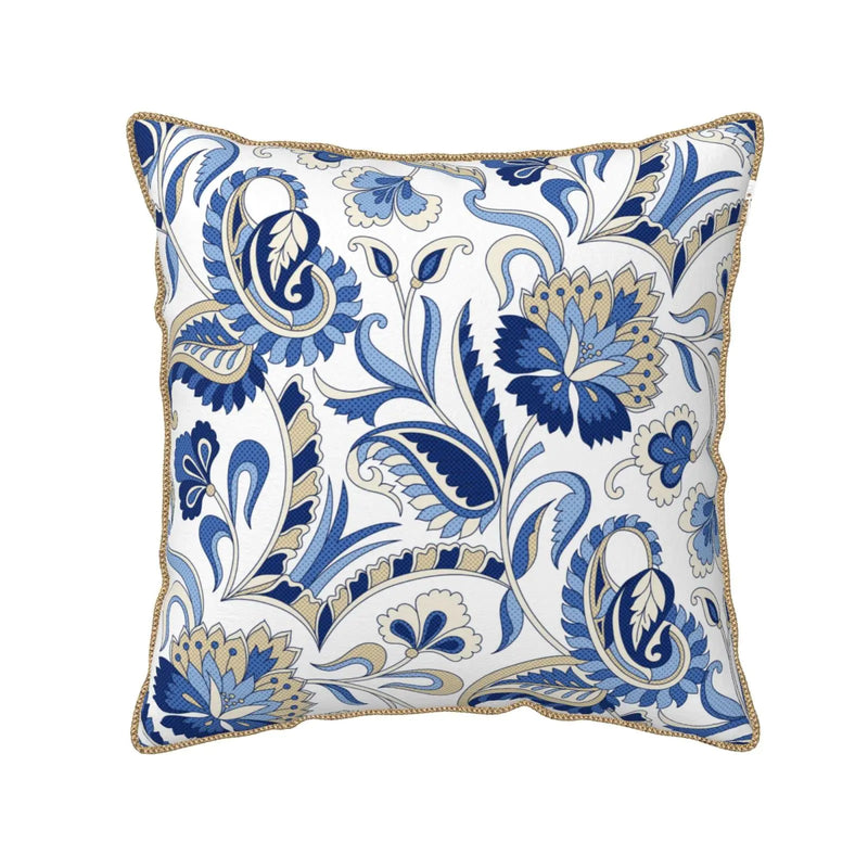 Blue Floral French Country Decorative Velvet Throw Pillow Covers Rustic Paisley Printed Pillowcase Square Pillow Case Cushion Cover Home Decor for Couch Sofa Bedroom Patio 18x18 Inch