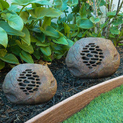 Alpine Corporation - Waterproof Bluetooth Solar-Powered Outdoor Wireless Rock Speaker – 50 Foot Range – Durable Wireless Outdoor Sound System for Patio Garden Yard and Pool Area (Set of 2)